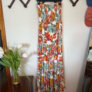 Abel the Label Floral Maxi Dress - White with Orange & Green